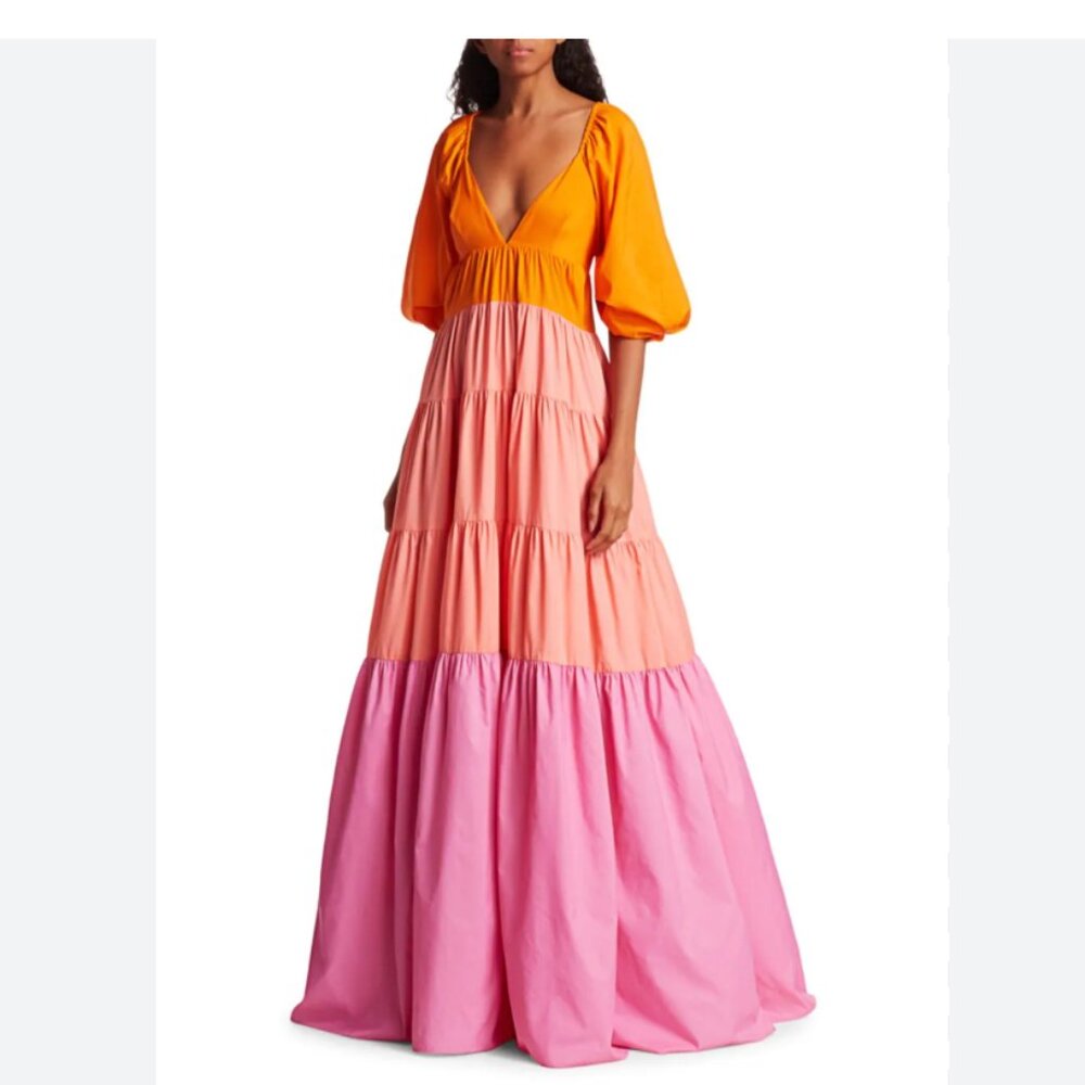 Staud Meadow Colorblock Empire Waist Maxi Dress
